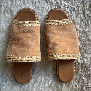 Gently used fun leather Vince slides (with detailing)